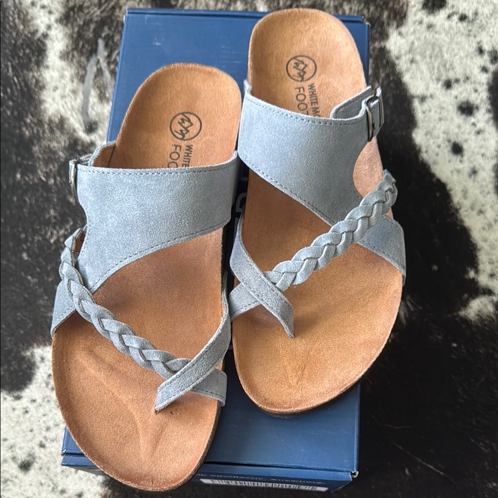 White Mountain Braided Blue Sandals - Picture 2 of 6